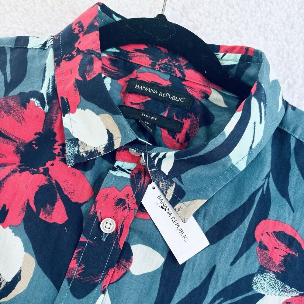 banana republic floral shirt Short Sleeve Size XLT Multi Colored Flowers Hawaii